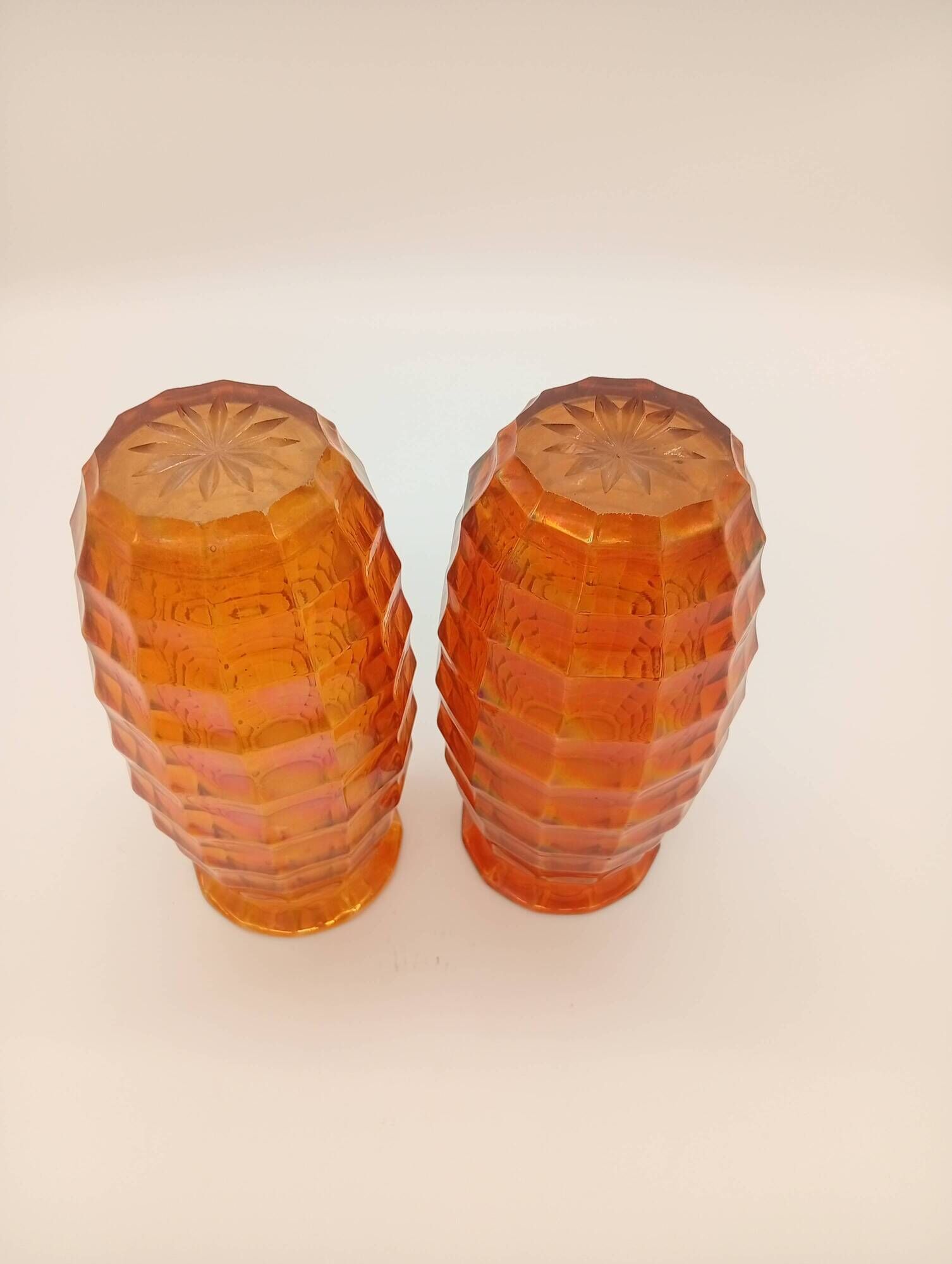 Paire Vases Art Déco Josef Invald Carnival Marigold Orange Irisé Jacobean