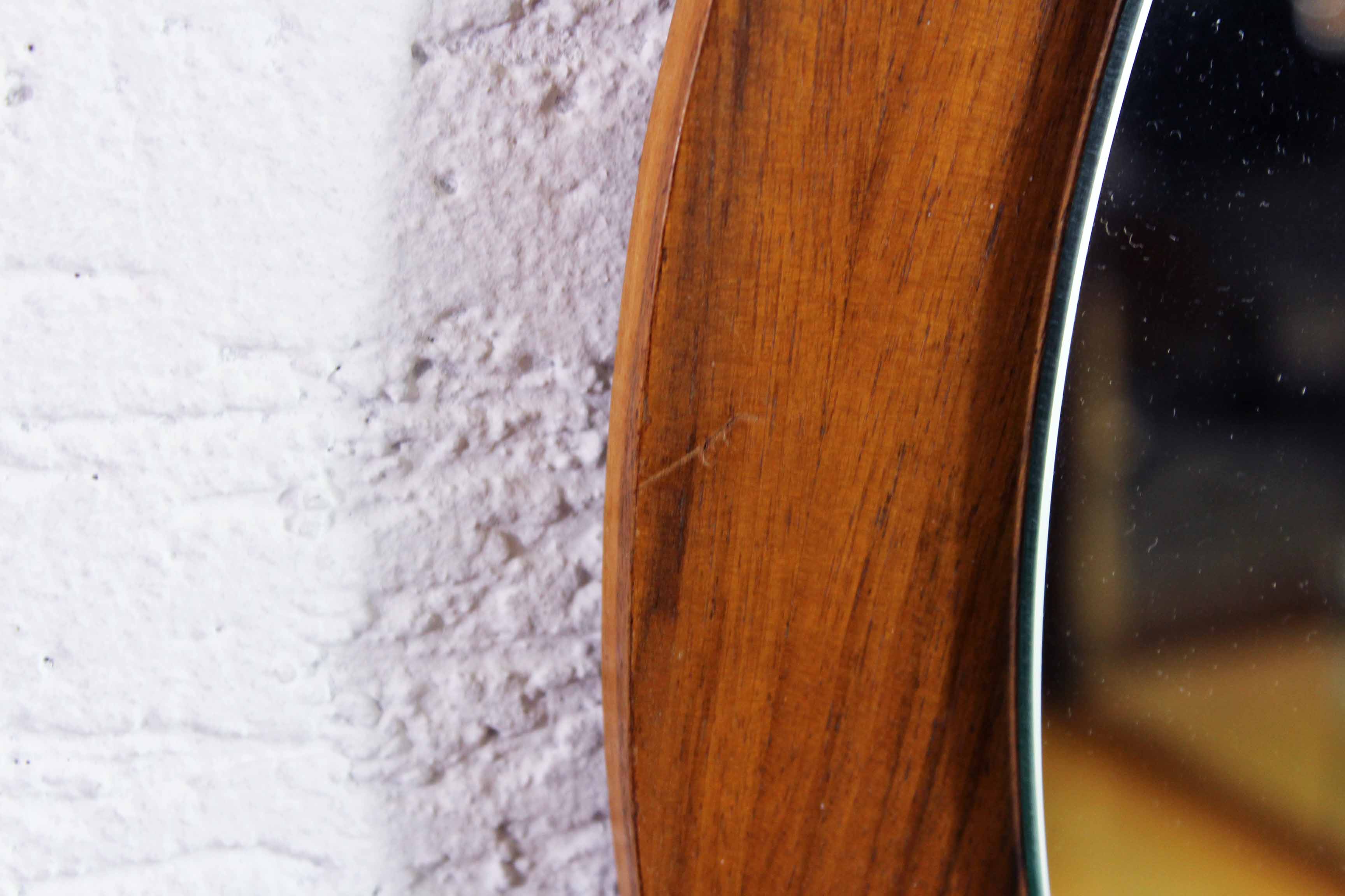 Round Scandinavian teak mirror - 58cm