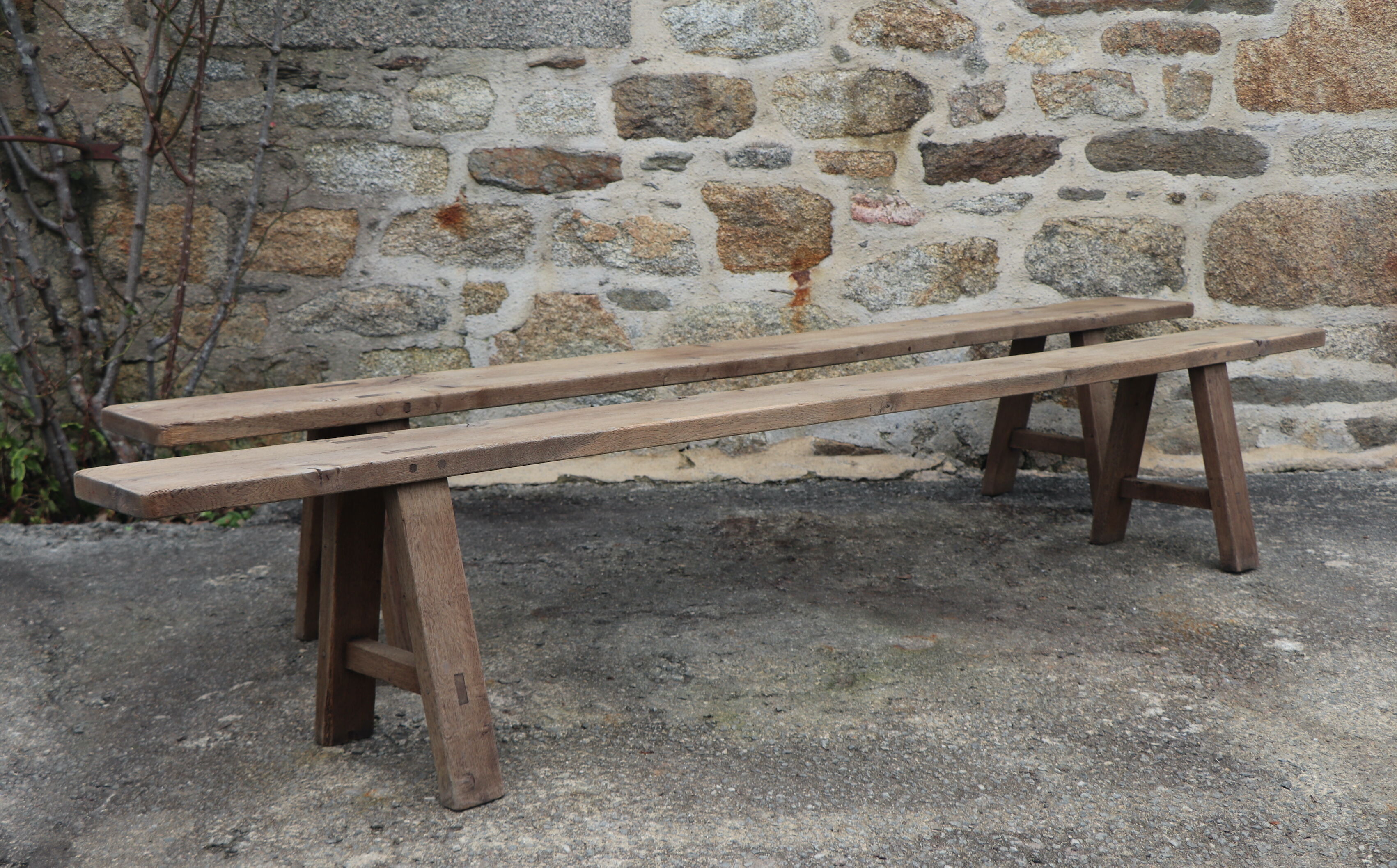 Pair of large solid wood benches XIXth