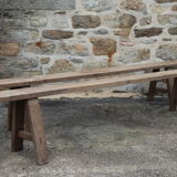 Pair of large solid wood benches XIXth