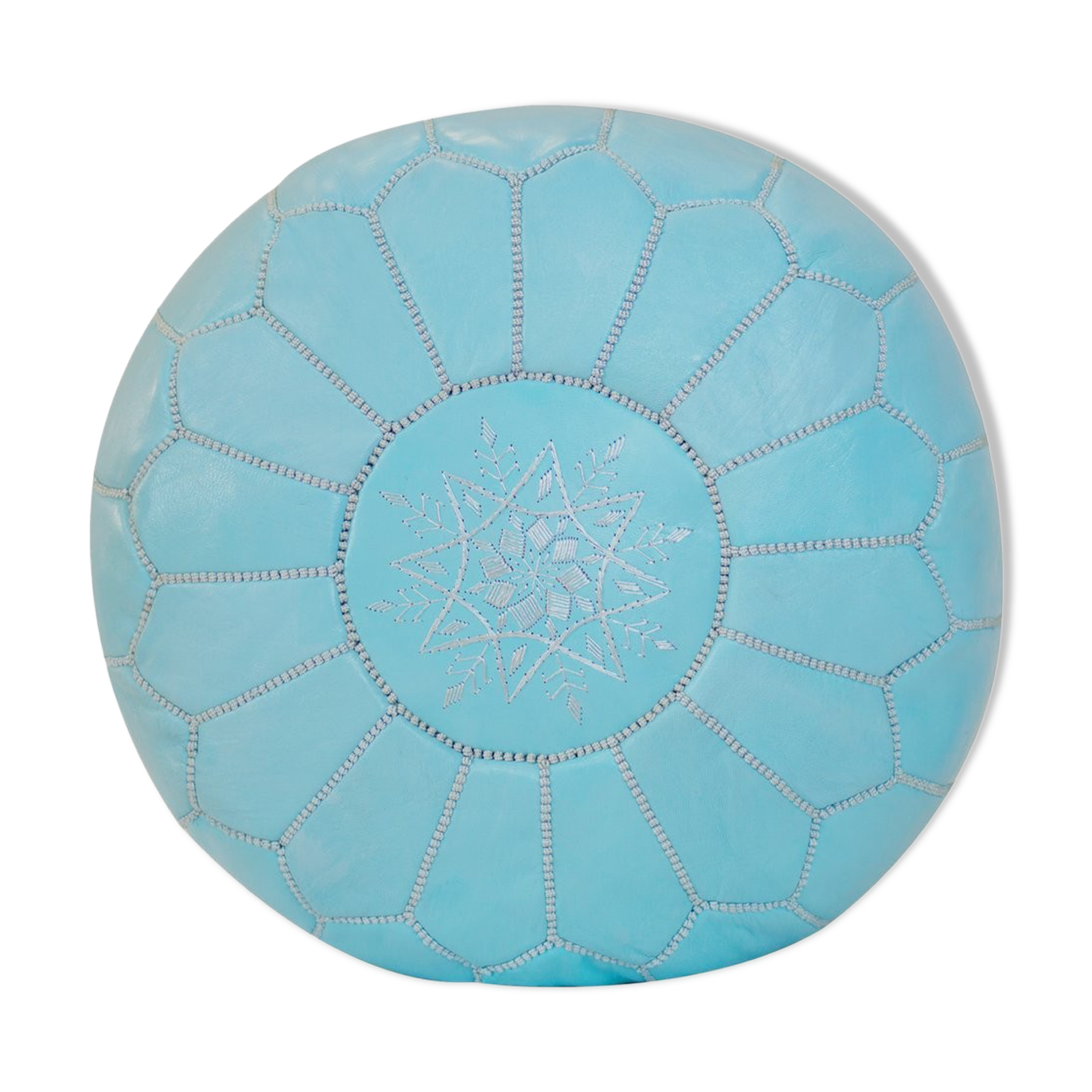 Pouf cuir bleu claire 35 cm x  55 cm