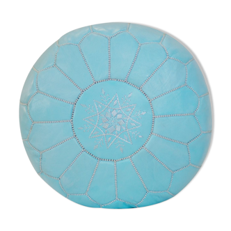 Pouf cuir bleu claire 35 cm x  55 cm