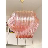 Glass Chandelier Arc in Pink Color With Gold Metal Frame