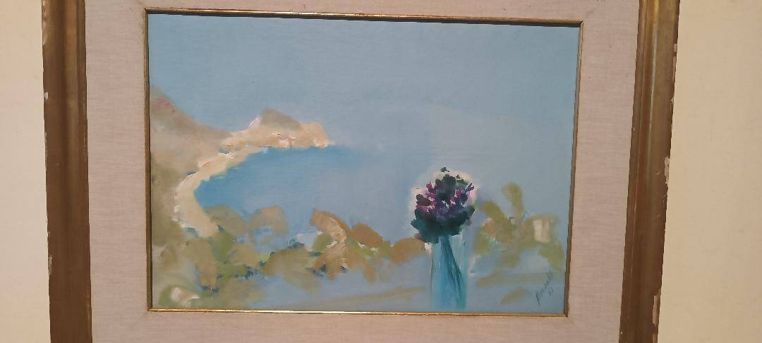 Abstract painting by Renato Borsato (Venice 1927-2013) "Title Violets" 1963