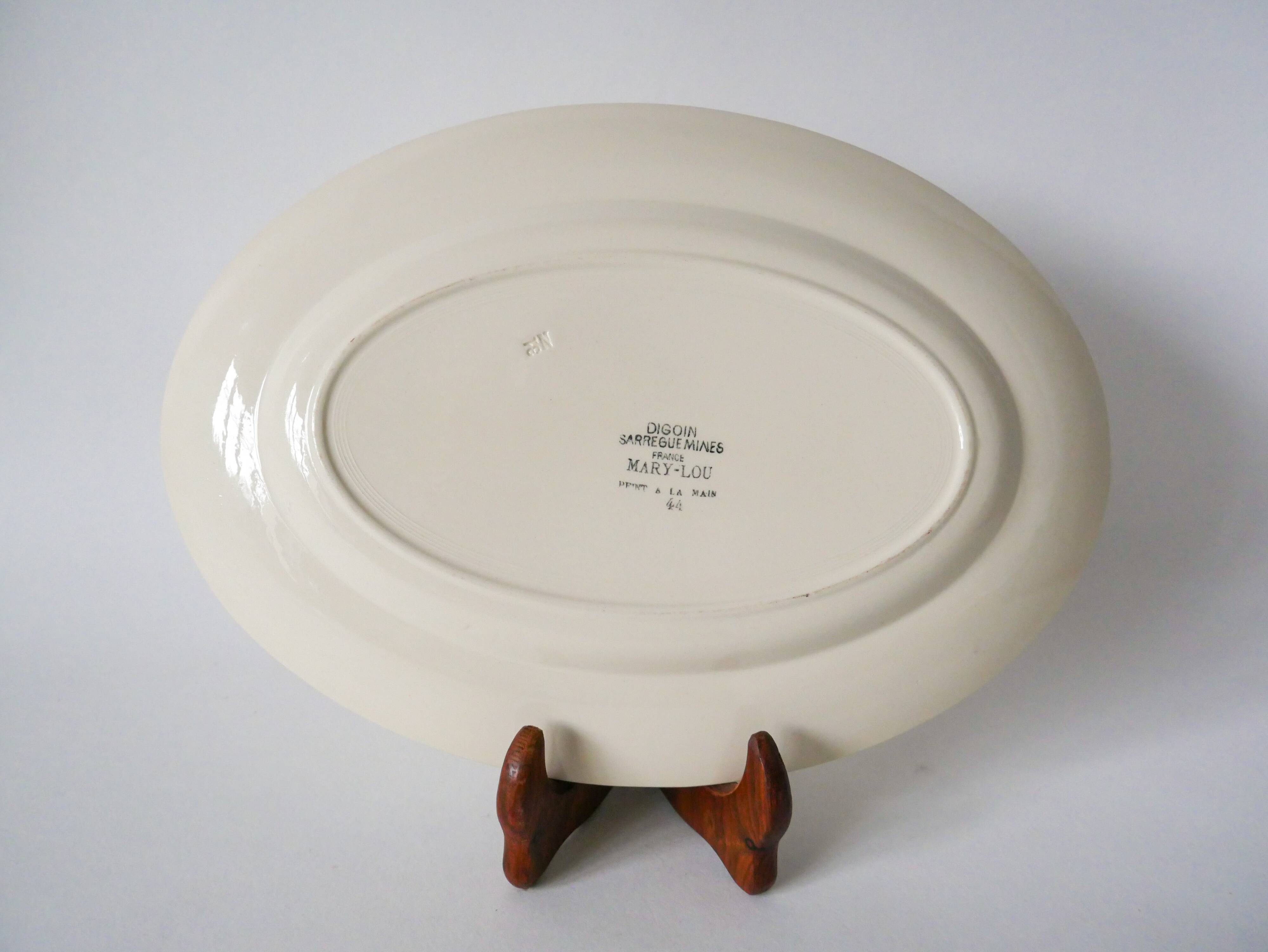 Oval digoin sarreguemines pink and green dish 1940