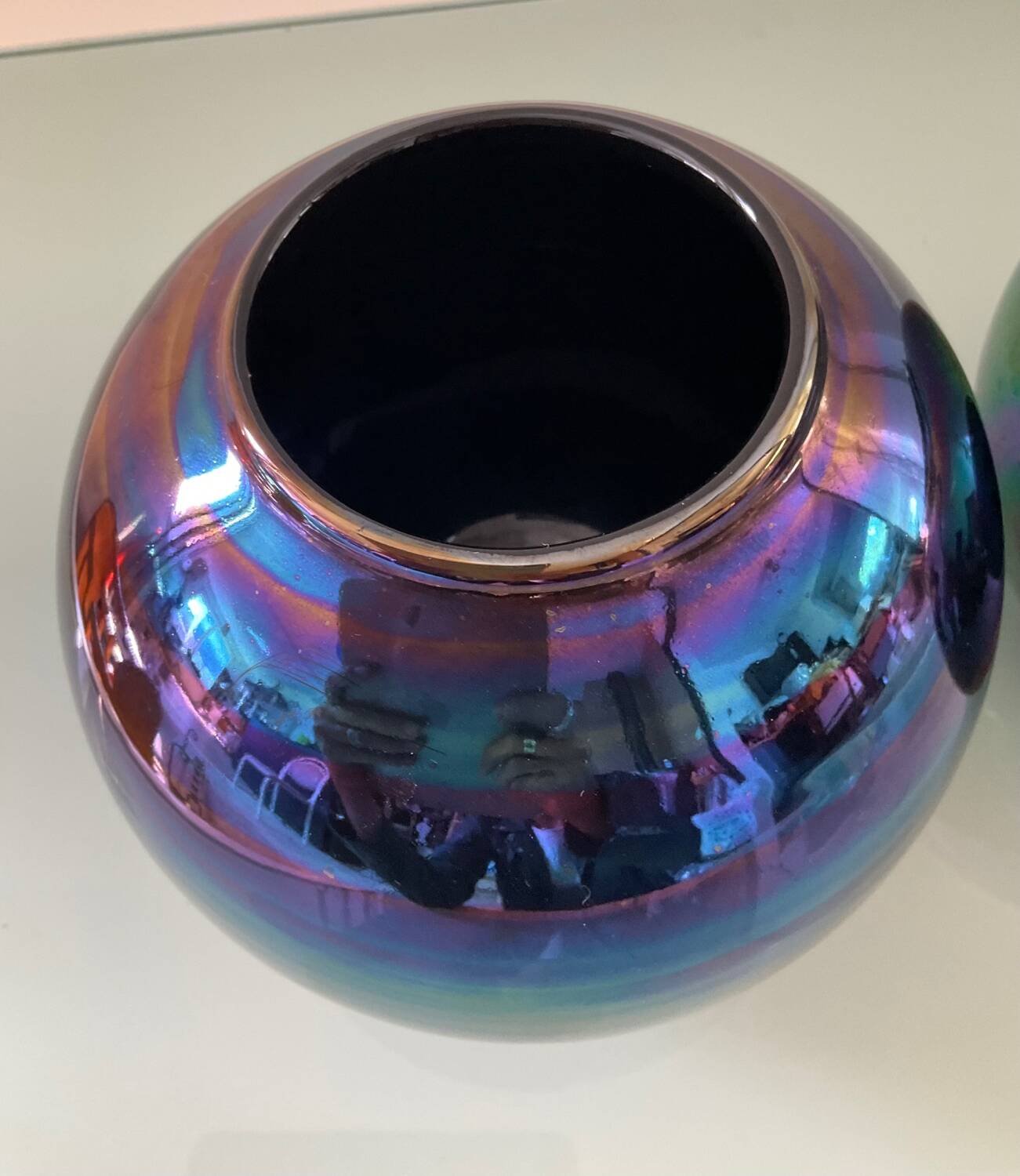 Duo of vintage iridescent ceramic vases from the 70s