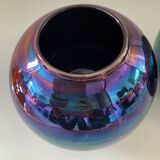 Duo of vintage iridescent ceramic vases from the 70s