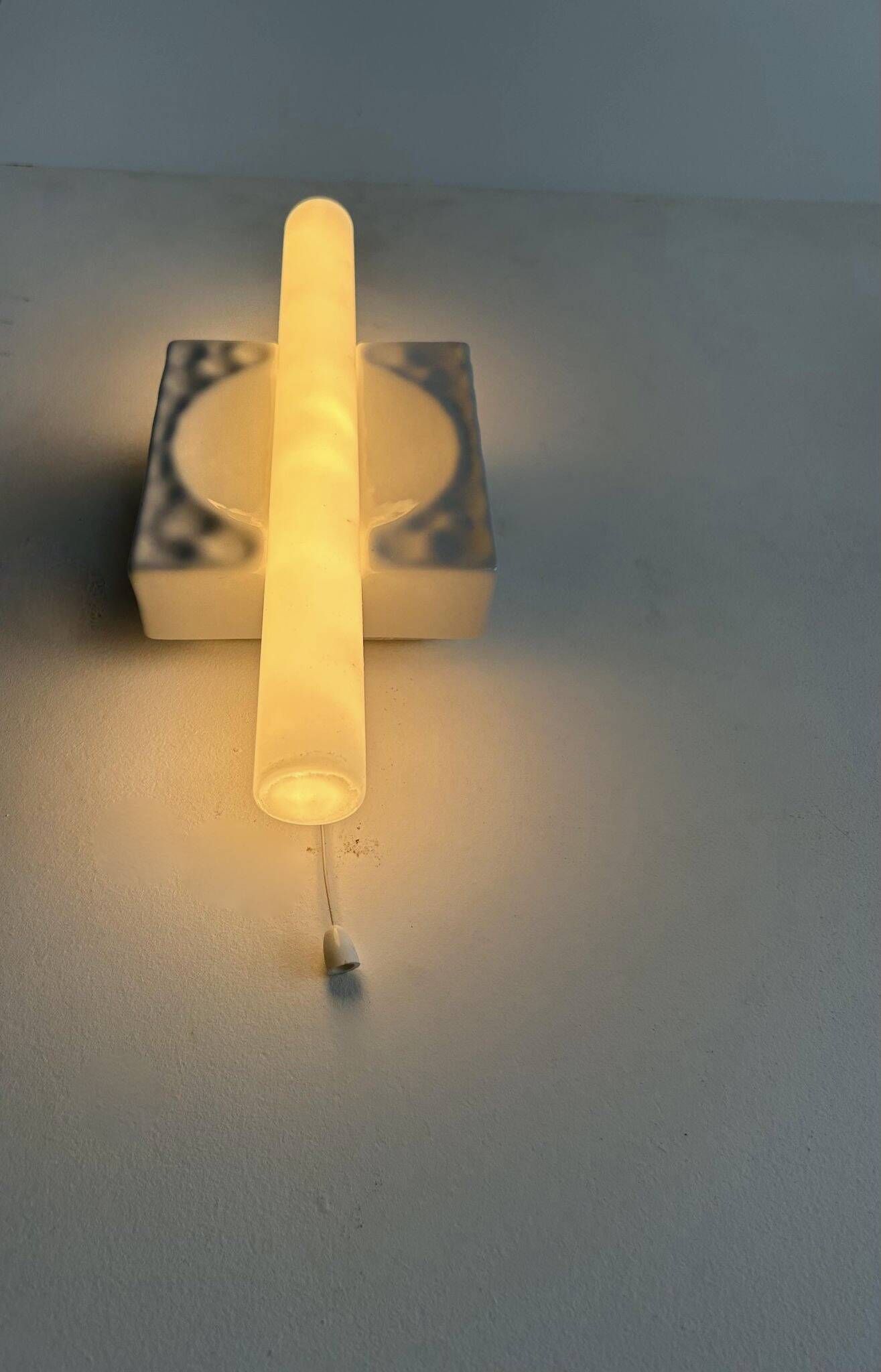Pair of vintage porcelain wall lights with switch, France 1970.