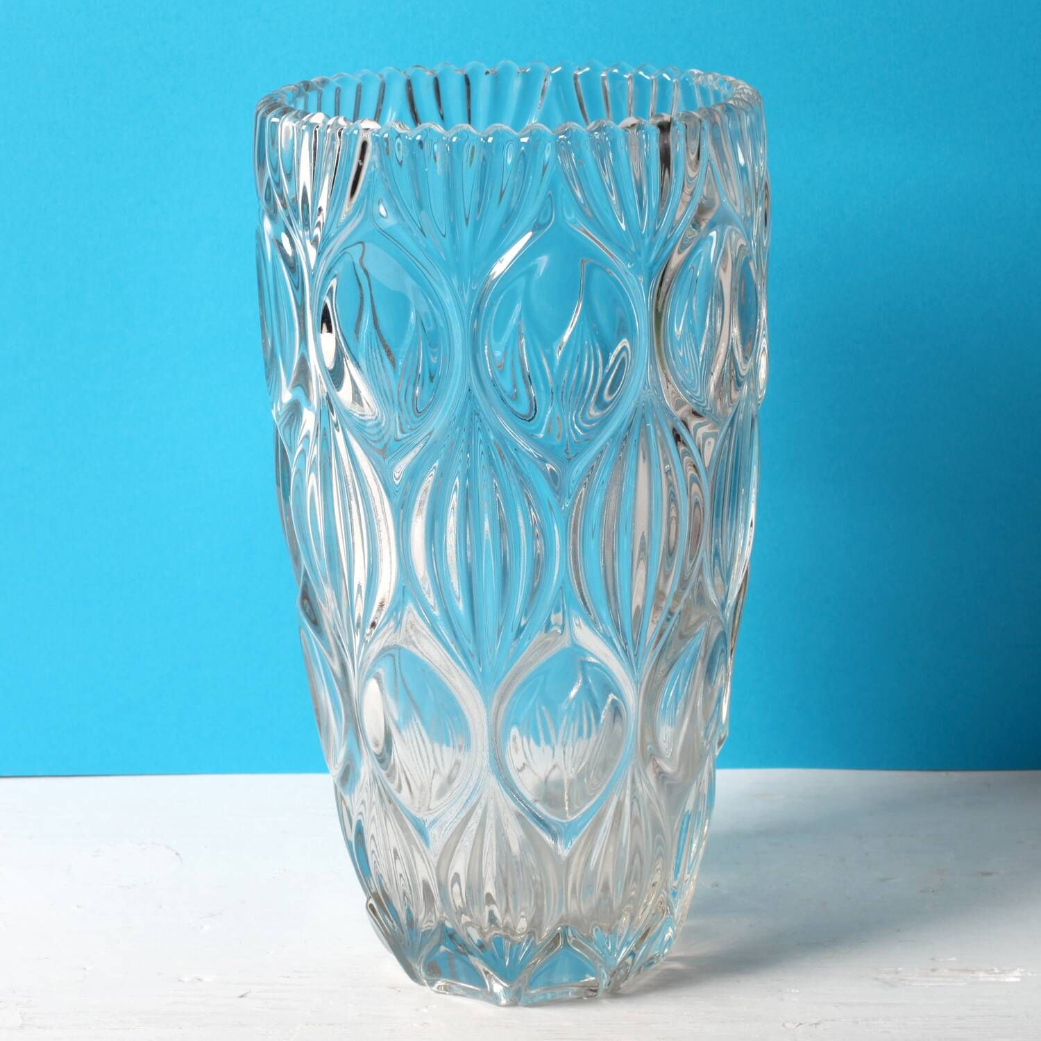 Vintage Clear Heavy Glass Vase by Rudolfova Huť / Czech Republic / 1960s