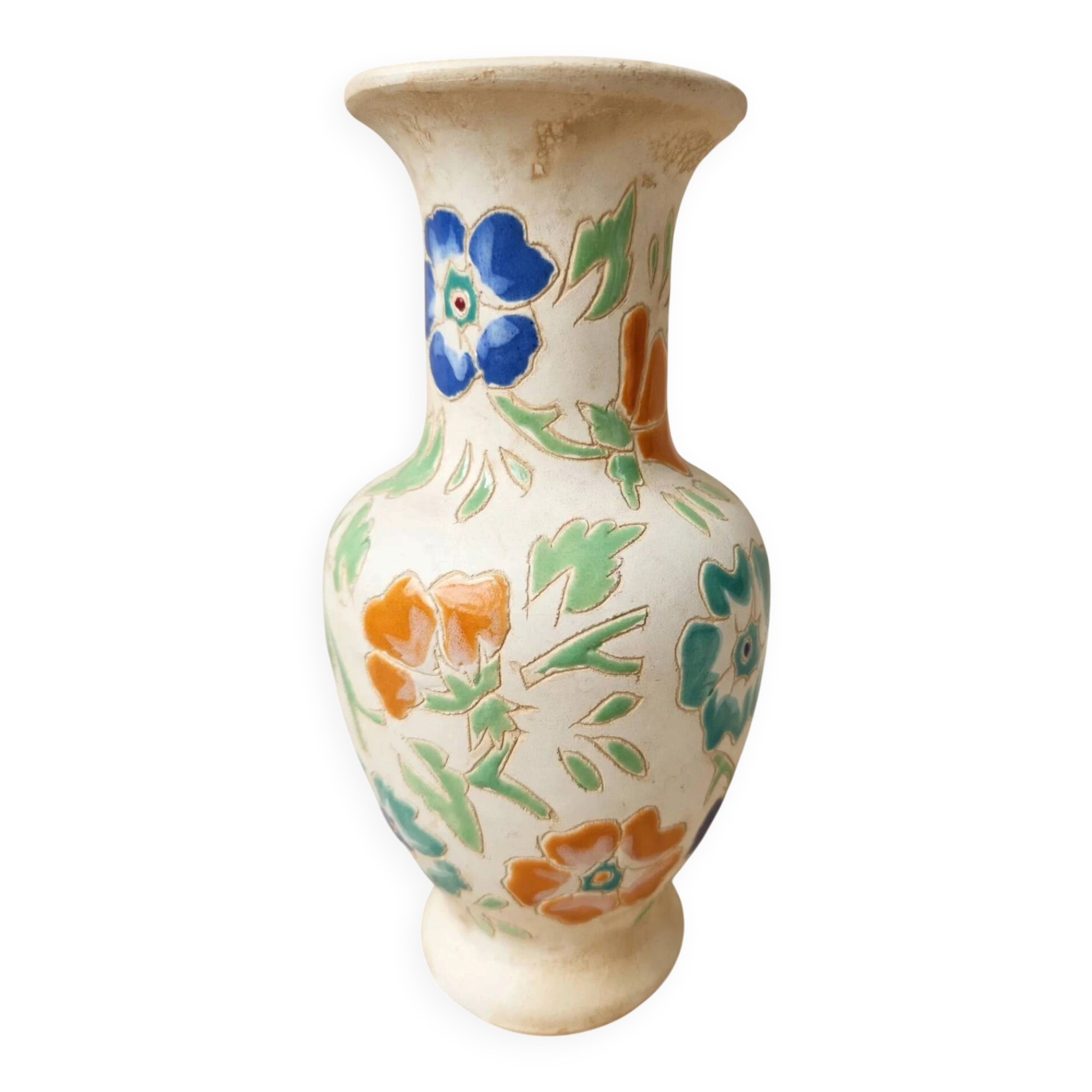 Antique Art Deco vase Émaux de Longwy polychrome flowers - 1920/3