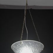 French Art Deco glass bowl pendant chandelier with floral pattern, 1950
