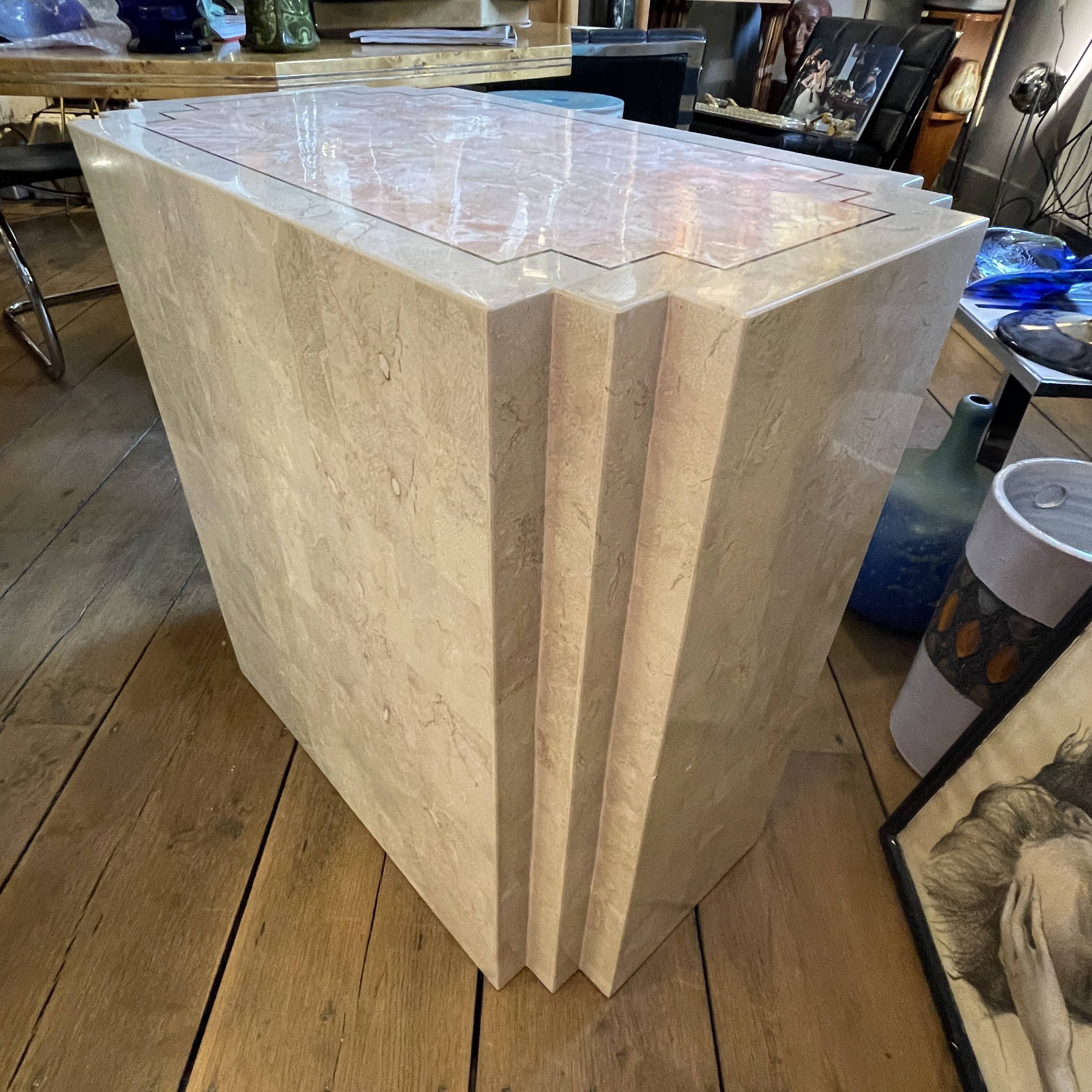 Double-sided dresser Design, travertine & brass threads, ca 1960