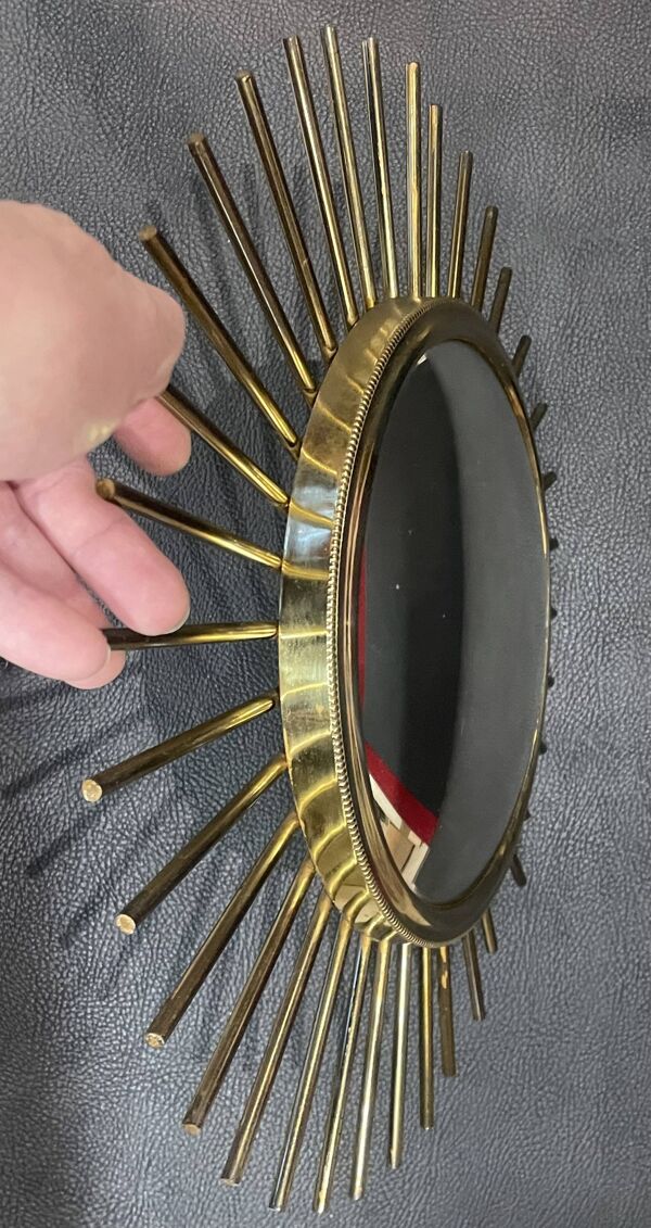 ancien Miroir Soleil Oeil De Sorcière laiton bruni