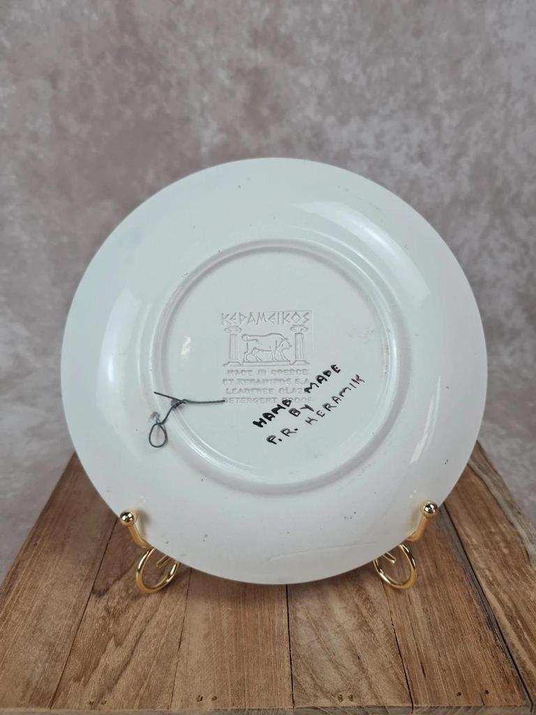 Hand-painted Greek artisan wall plate P.R. Keramik