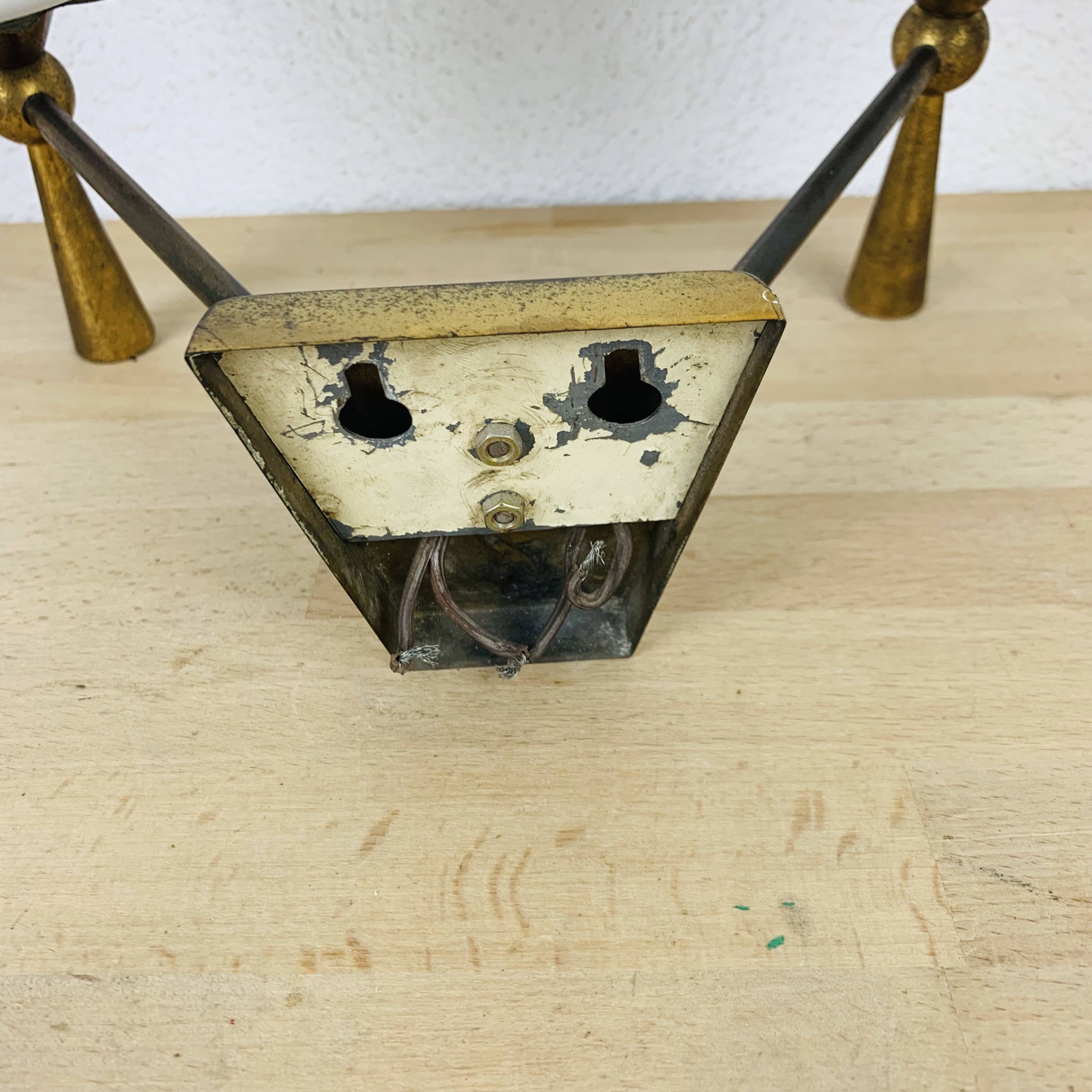 Double opaline and brass wall light from the 50s, lunel, arlus