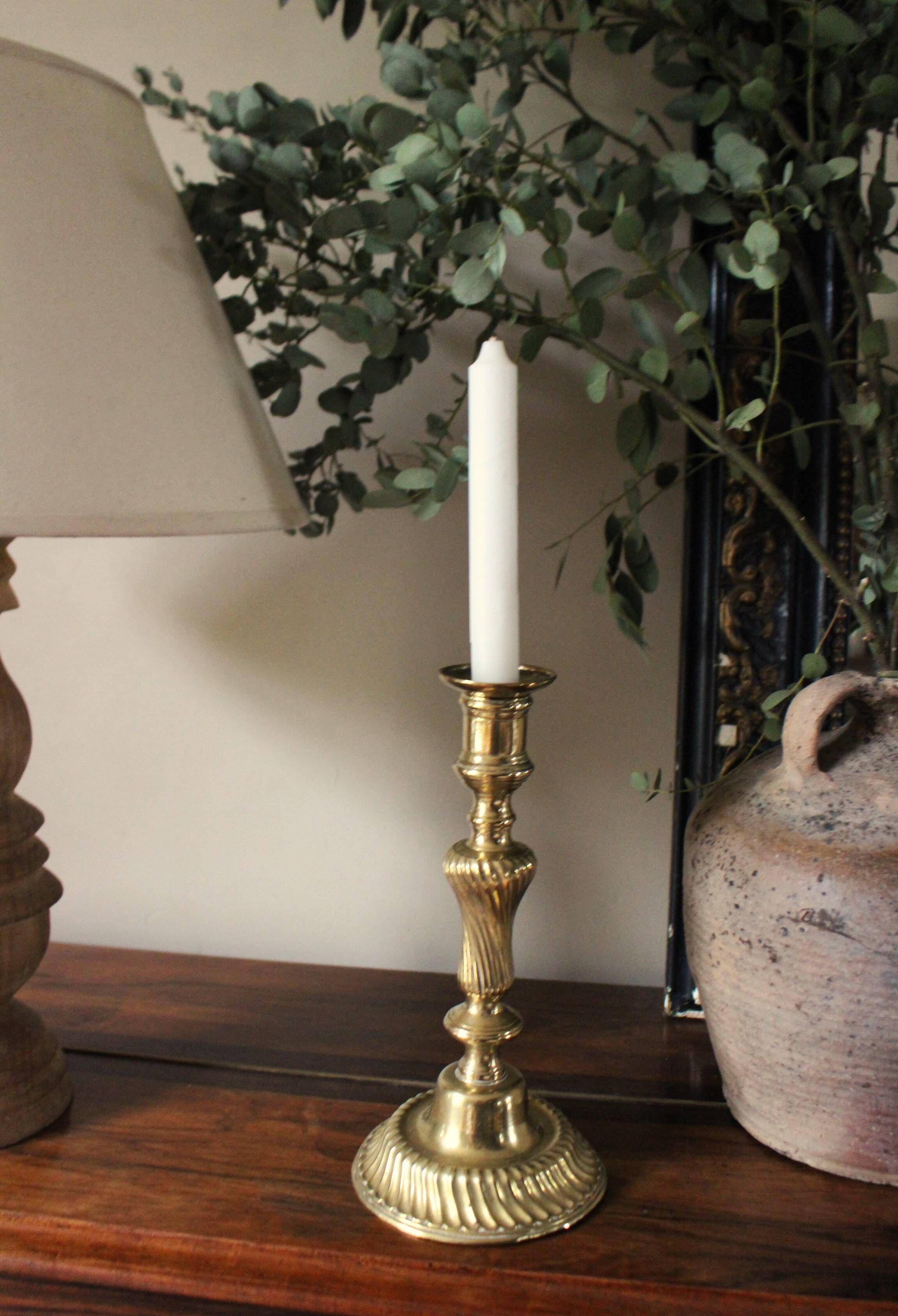 Large twisted brass torch candle holder