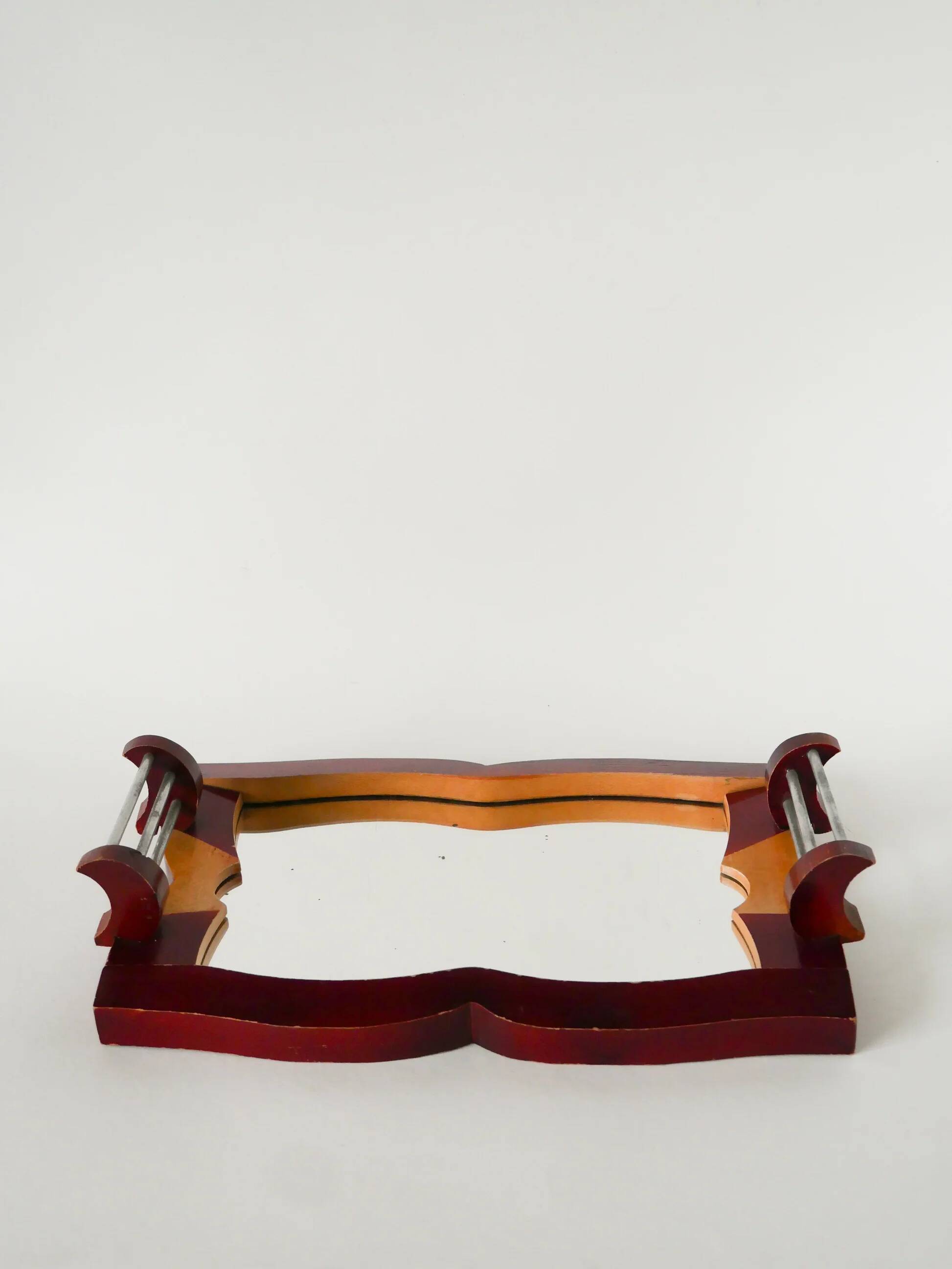 Bicolour wooden and metal tray, Bordeaux, Art Deco, 1930