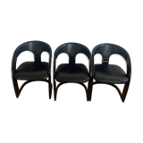 Lot de 3 chaises en cuir et bois laqué