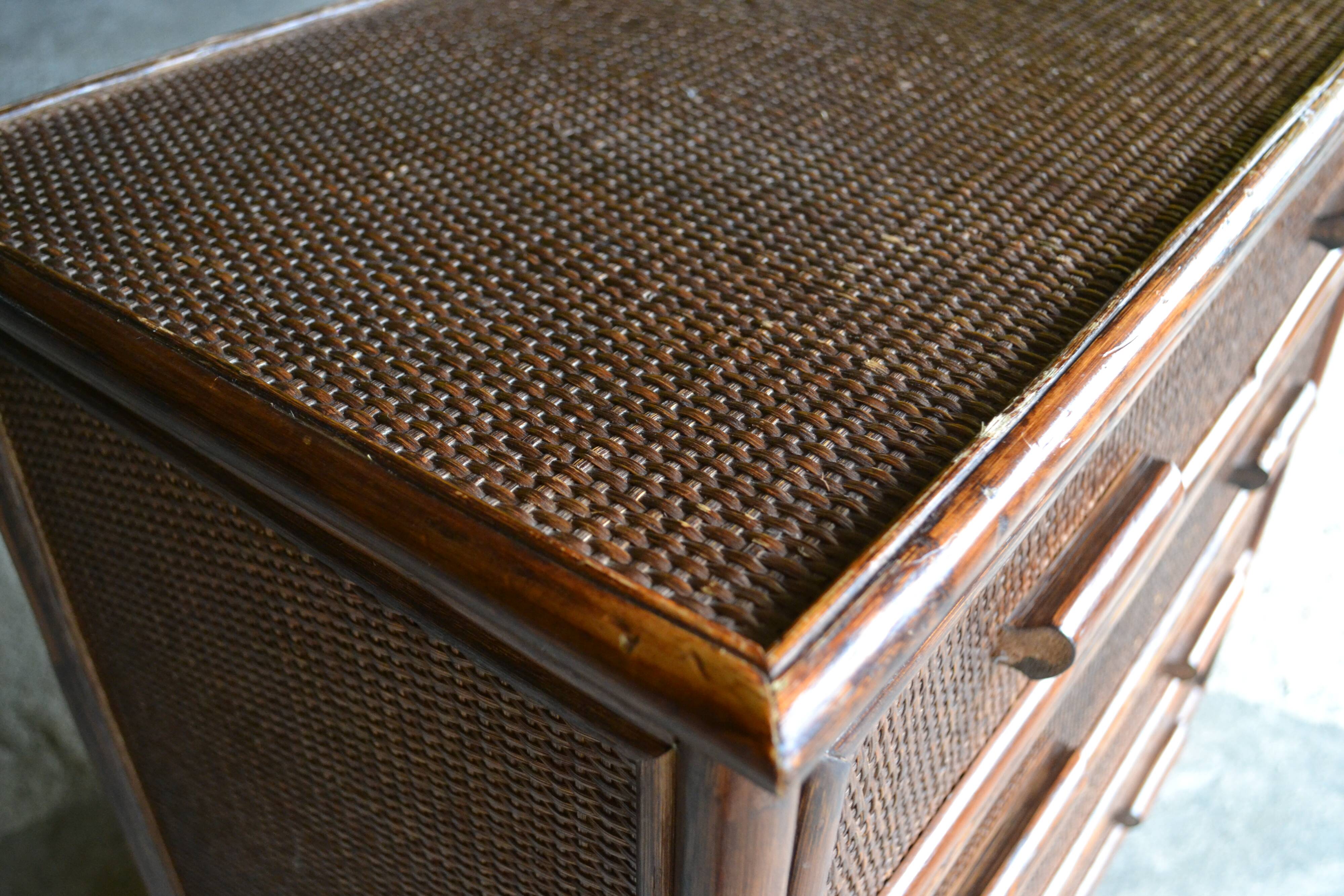commode rotin et bambou années 70