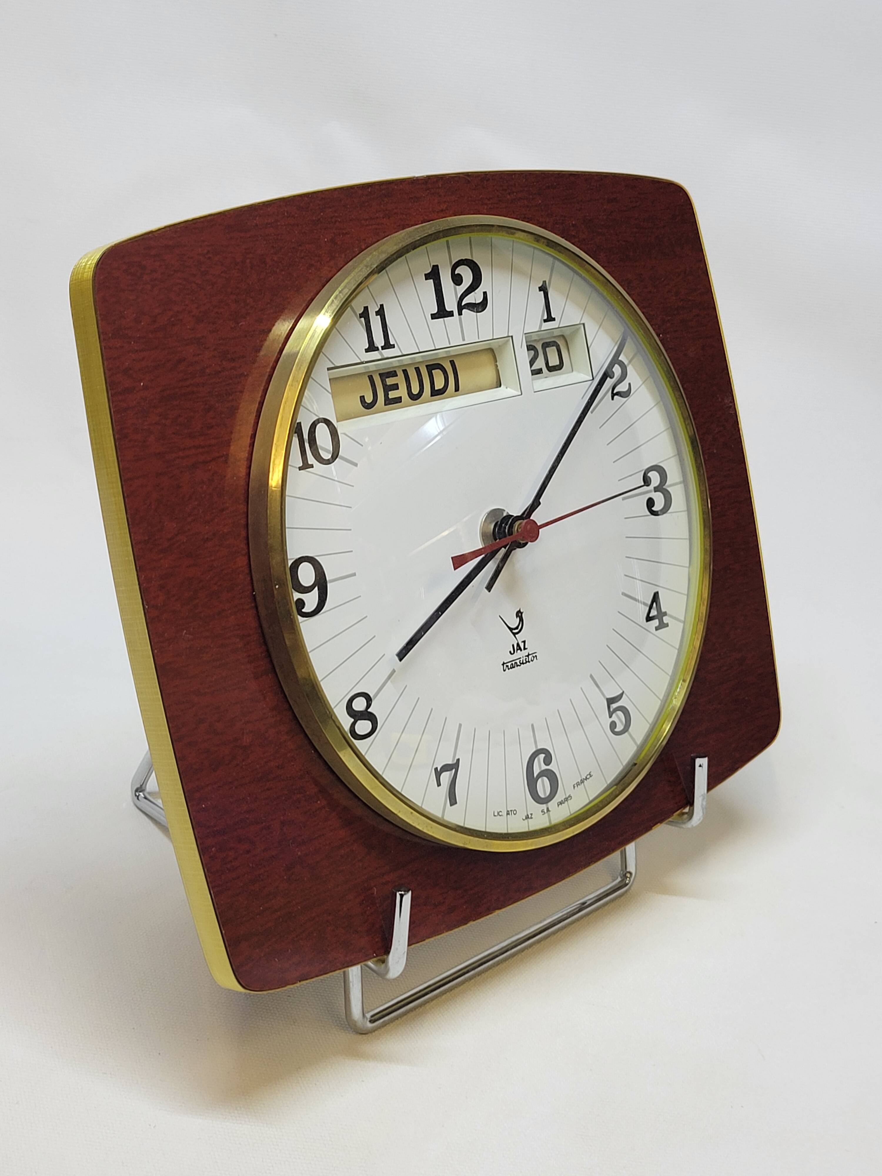 Vintage Jaz Transistor Wall Clock with Day and Date Calendar Formica