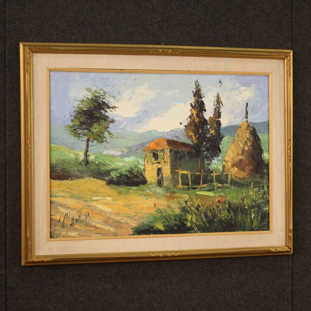 Italian signed painting countryside landscape from 20th century