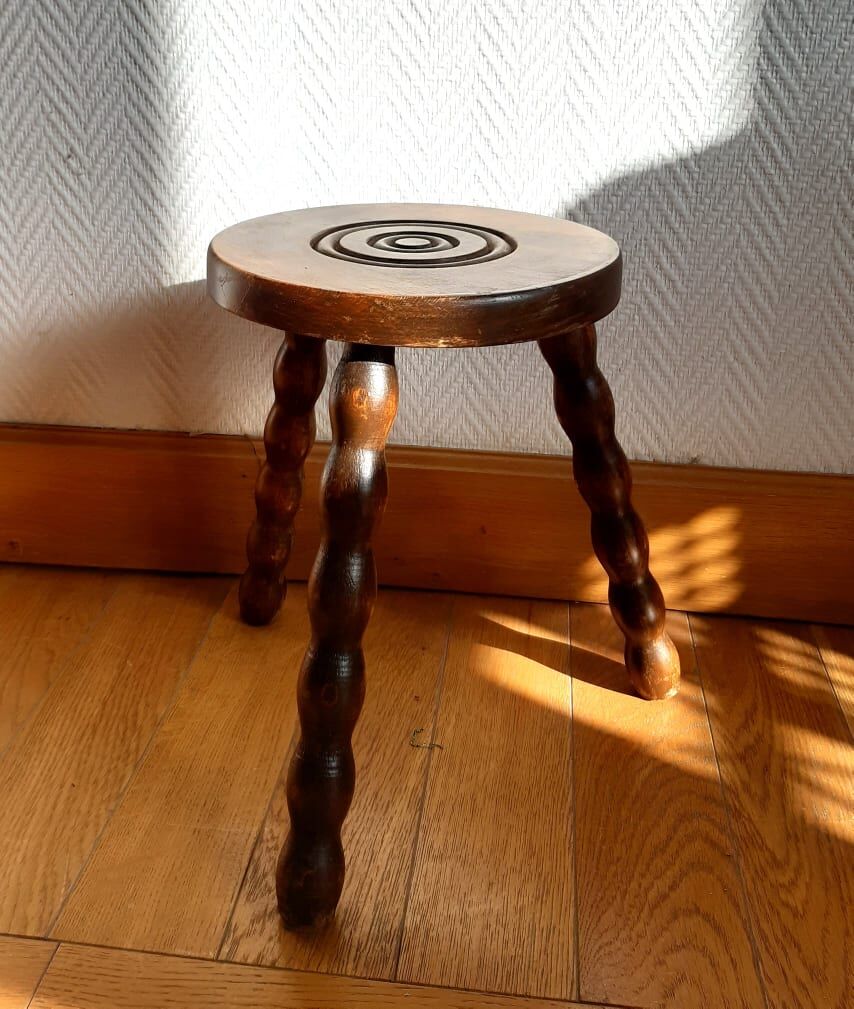 Turned wooden tripod stool
