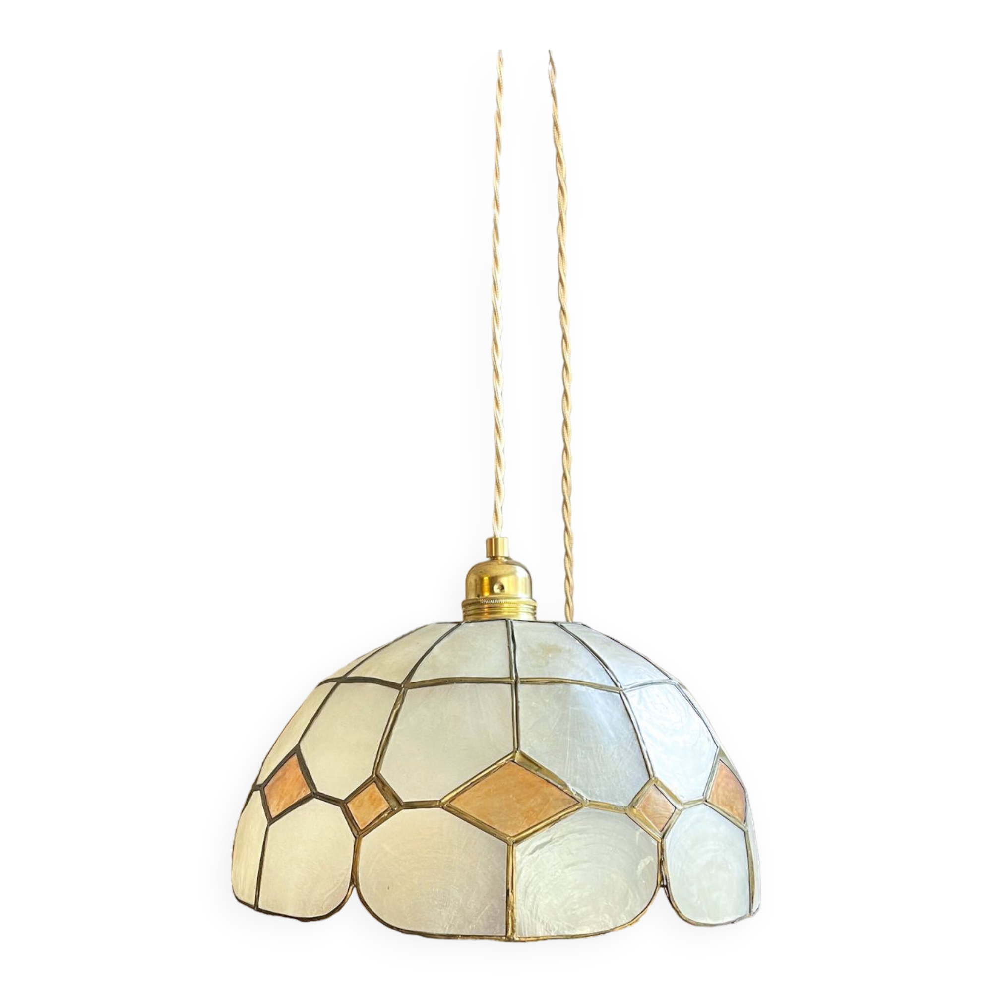 Vintage mother-of-pearl and vintage brass pendant light 1970