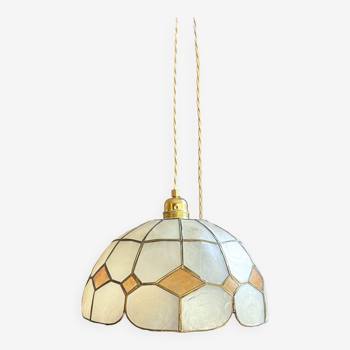 Vintage mother-of-pearl and vintage brass pendant light 1970