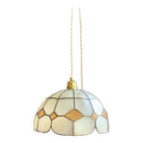 Vintage mother-of-pearl and vintage brass pendant light 1970