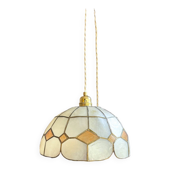 Vintage mother-of-pearl and vintage brass pendant light 1970