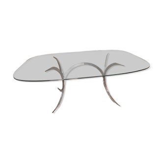 Grande table design. 1970. Acier chromé et verre.190x120