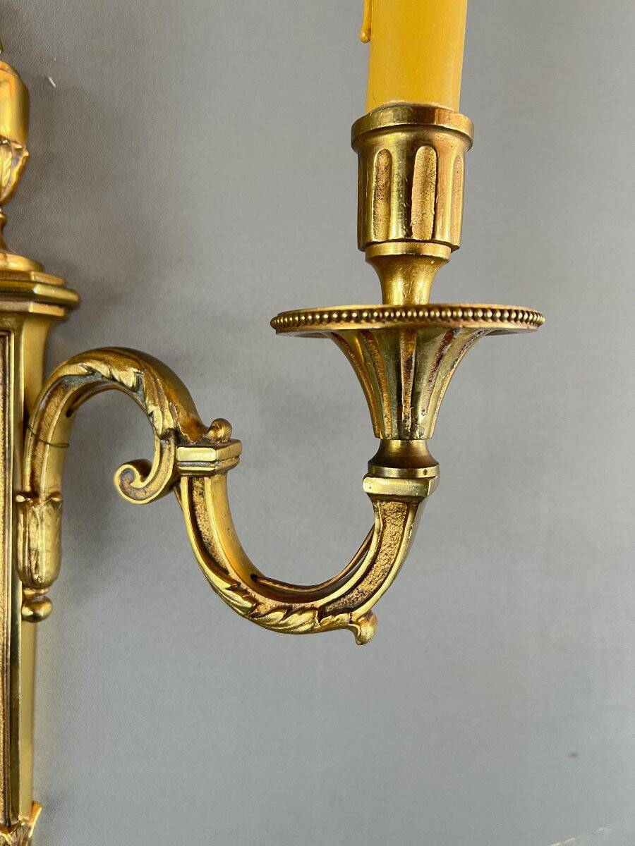 Pair of Gilt Bronze Wall Sconces, Louis XVI Style, 20th Century