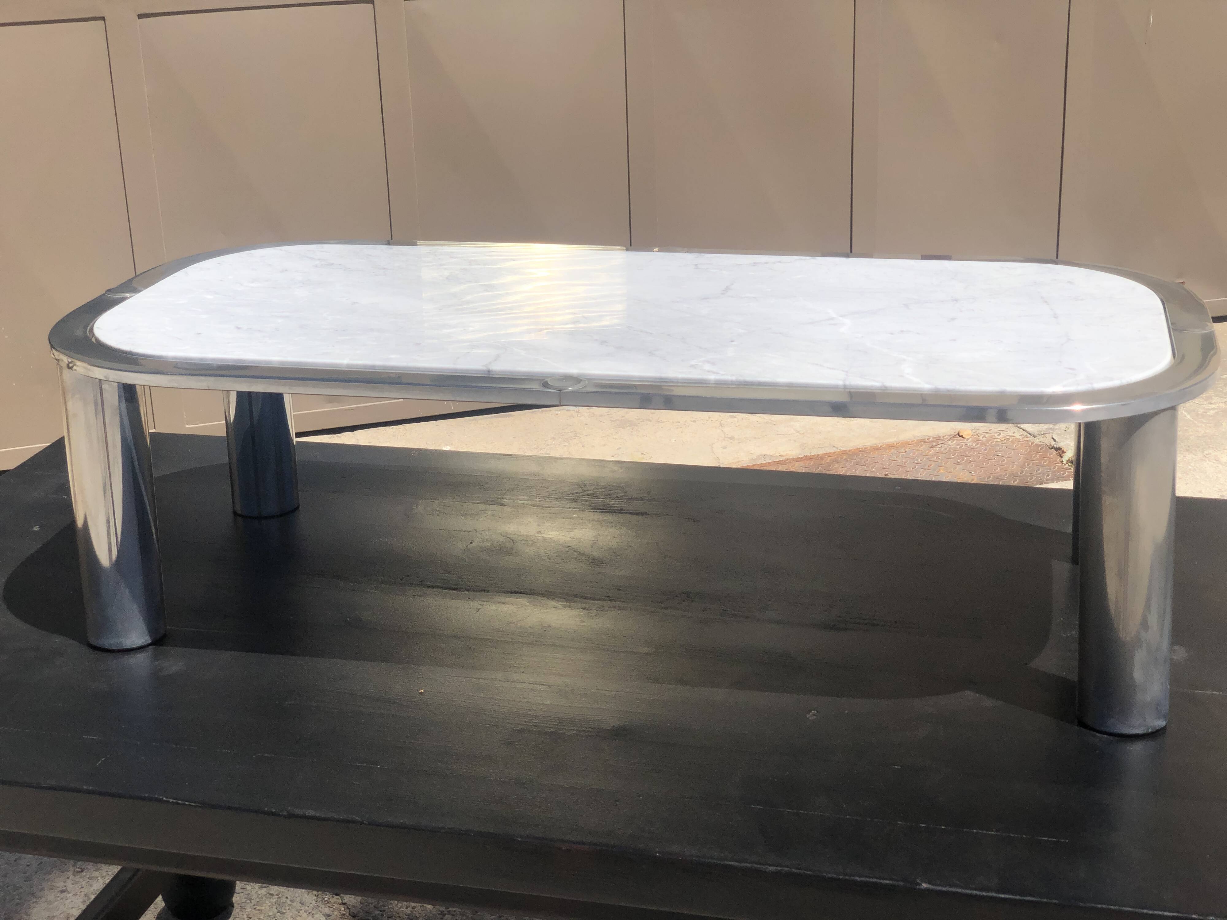 Marble and chrome steel coffee table, Italian design 1970