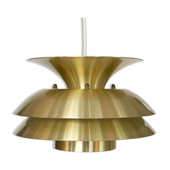 Layered pendant light in golden aluminium. Denmark 1970s