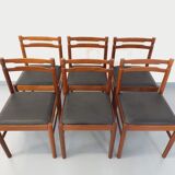 Suite of 6 vintage Scandinavian teak and skai chairs from the 60s