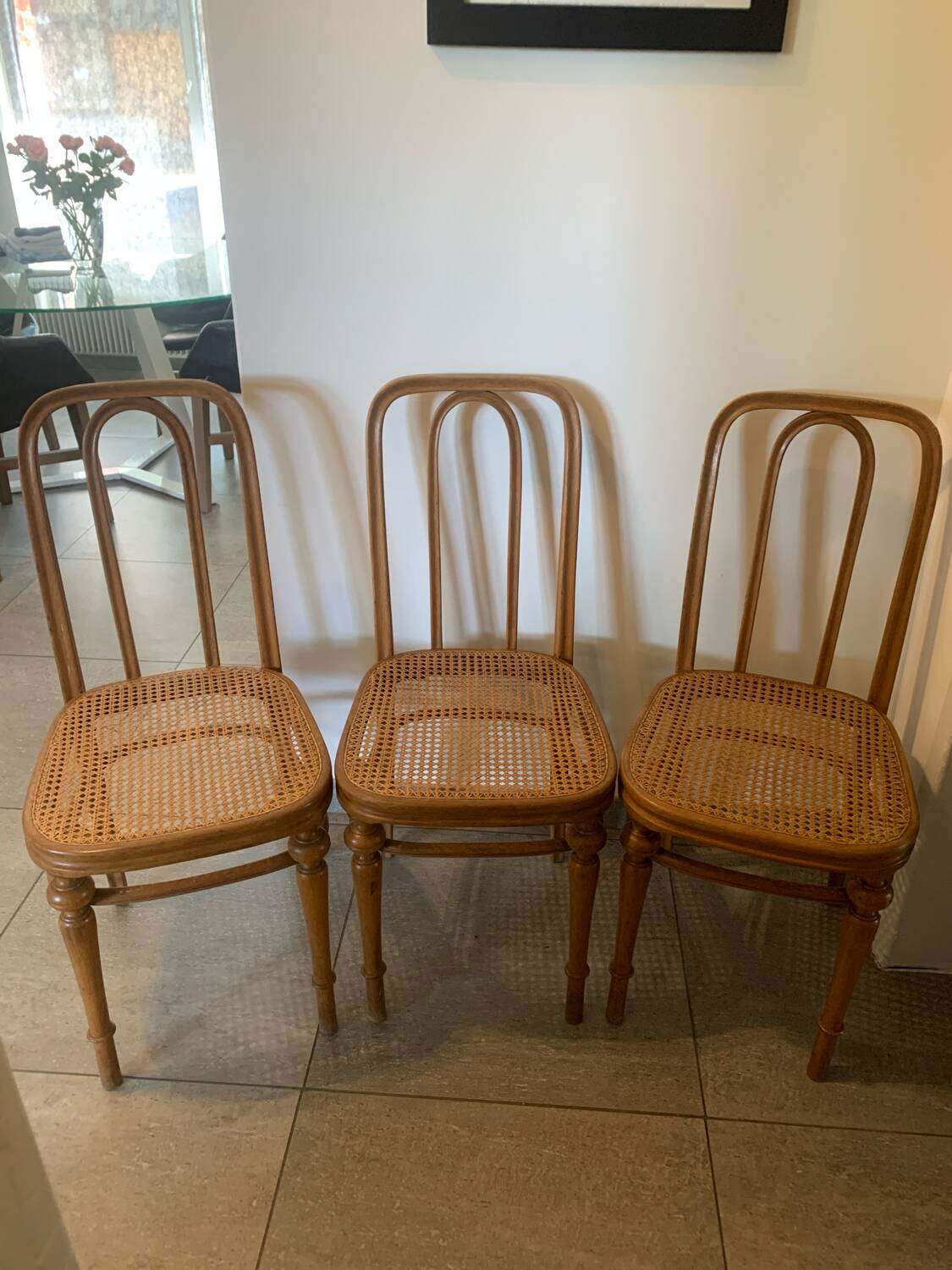 Set of three caned chairs by Jacob & Josef Kohn.