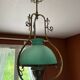 Lustre Suspension Art Nouveau - Green Opaline and Brass - Belle Époque Style