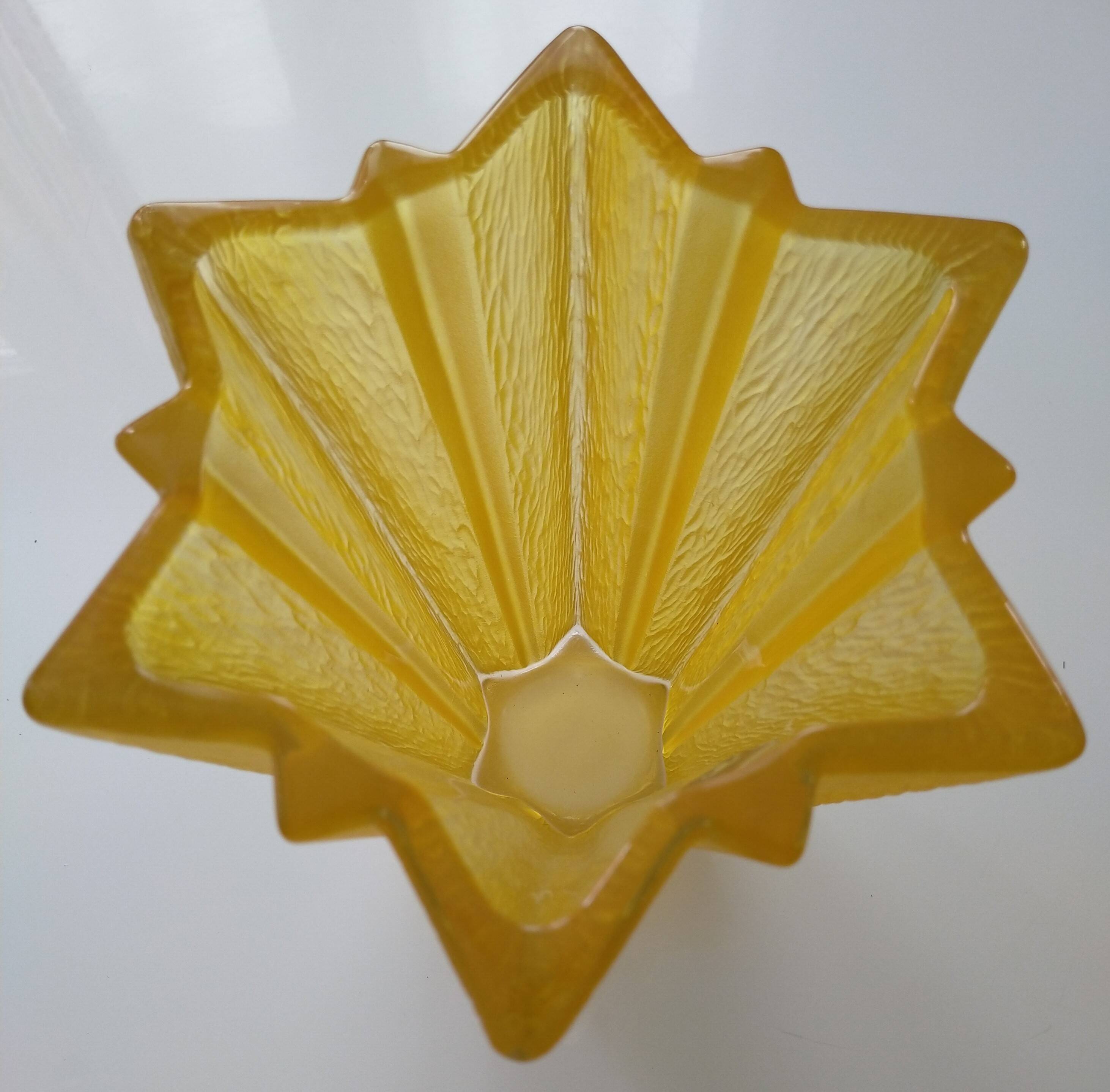 Art Deco yellow glass star-shaped vase Walther Glas Germany