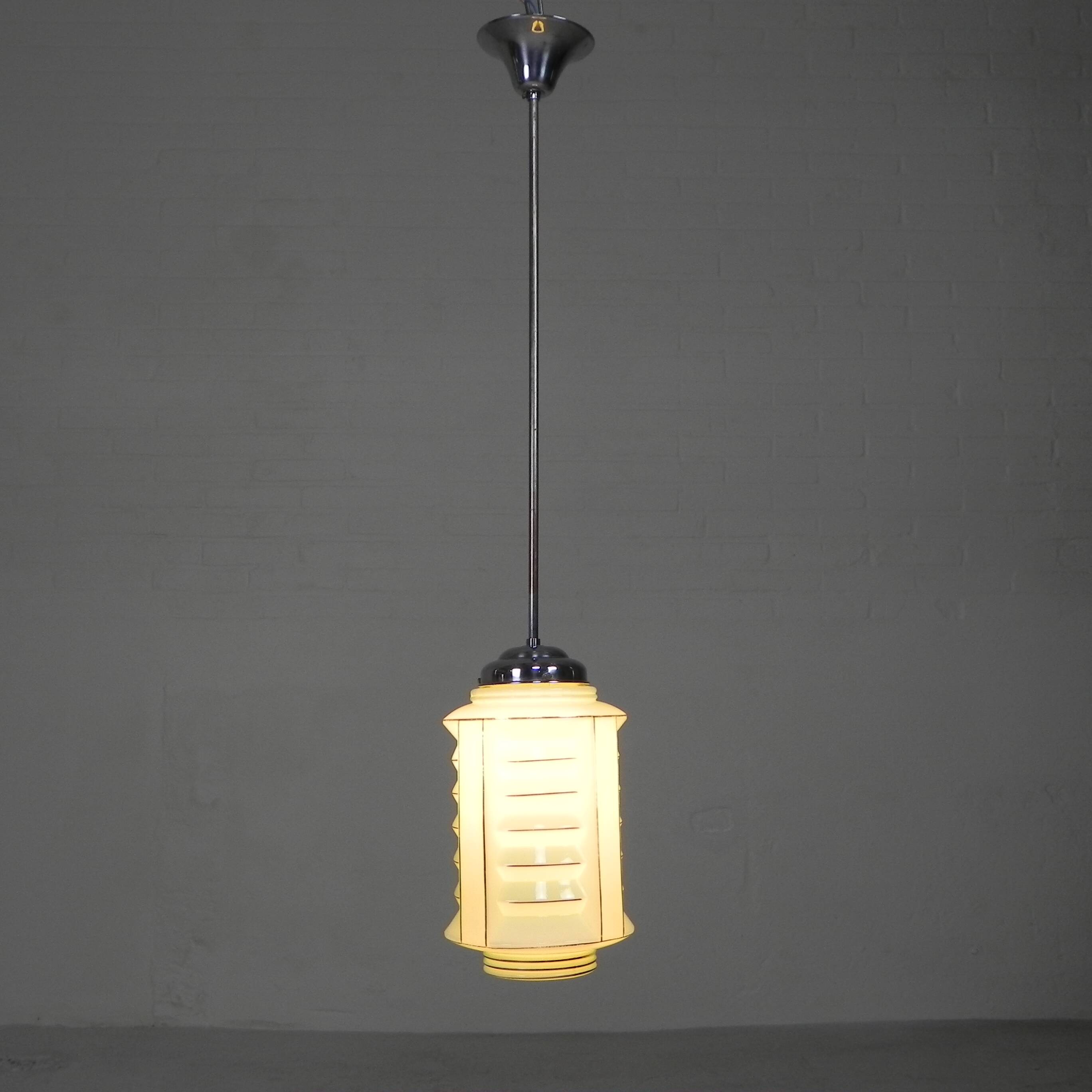 Art Deco pendant lamp with glass lantern shade, 1930s
