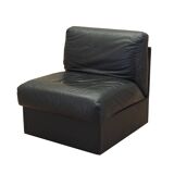 Black leather pouffe/armchair, Italian design, 1960s, production: Italy