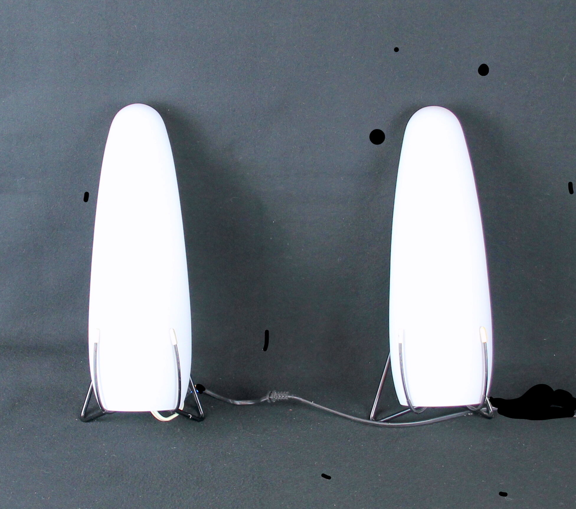 Pair of black and white opaline wall lamps, Louis Kalff 1970's, France