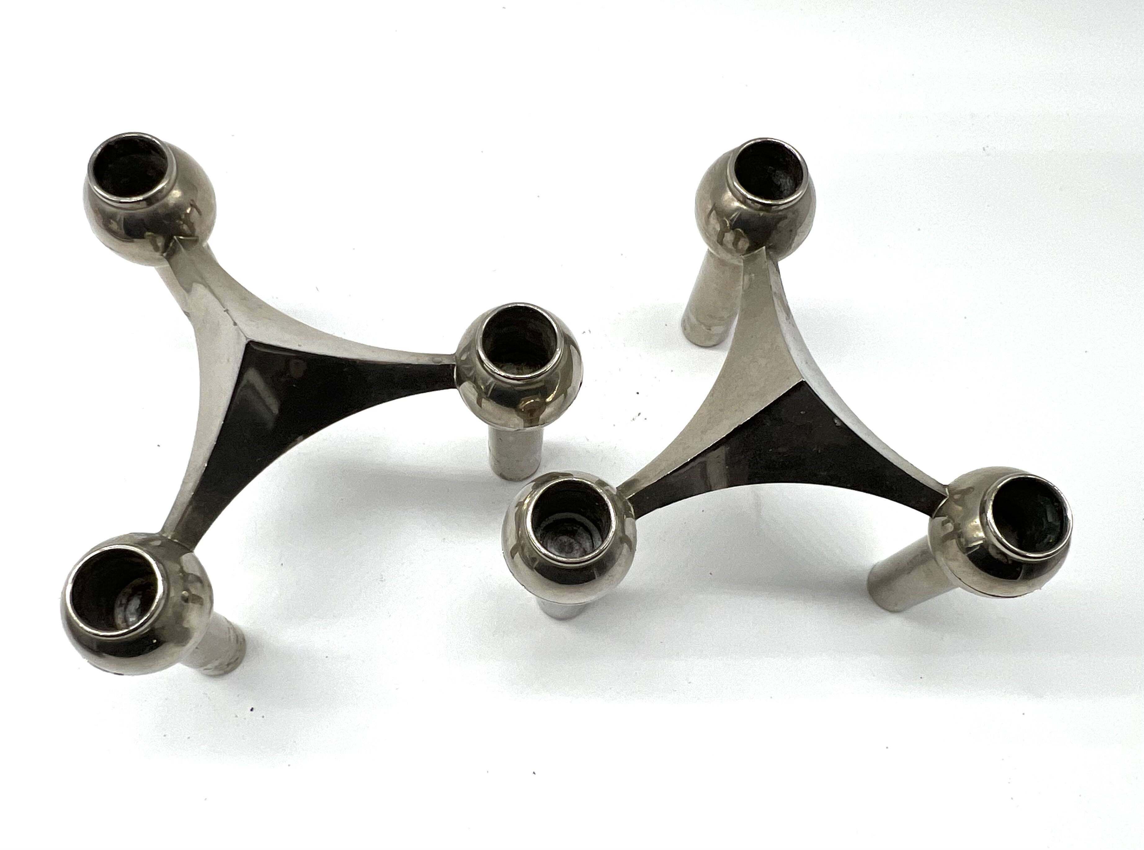 Pair of Nagel modular candlesticks – German Space Age design – Metal
