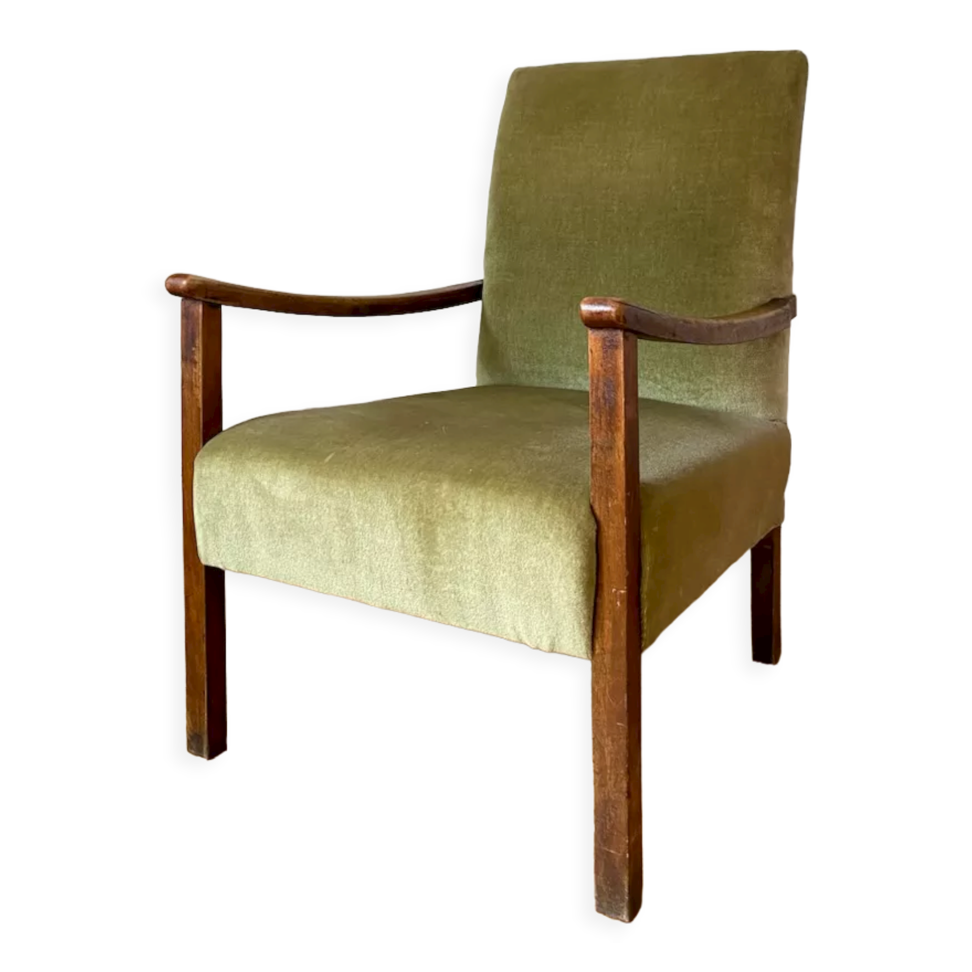 Fauteuil vintage en velours vert
