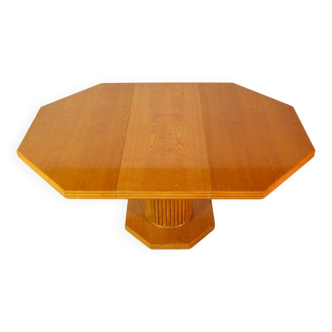 Octagonal dining table with wood and bamboo extension 1980s