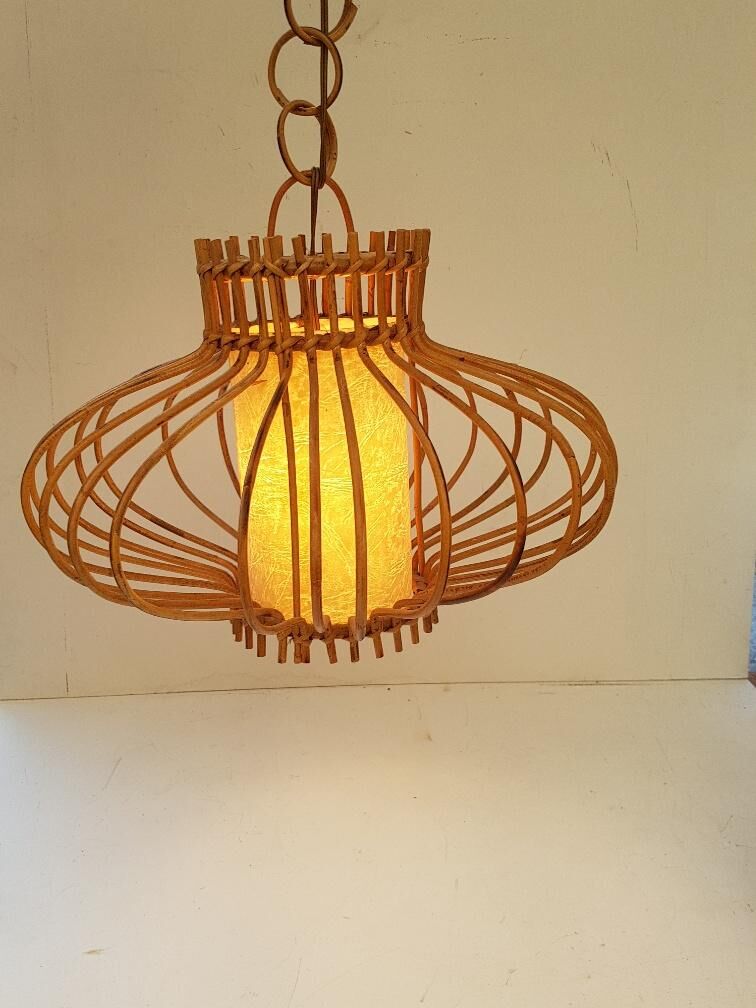 1950s rattan hanging lamp