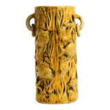 Large handmade glazed ceramic floor vase, handled vase with maritime motifs