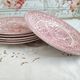 Set of 6 dessert plates in English porcelain red country décor