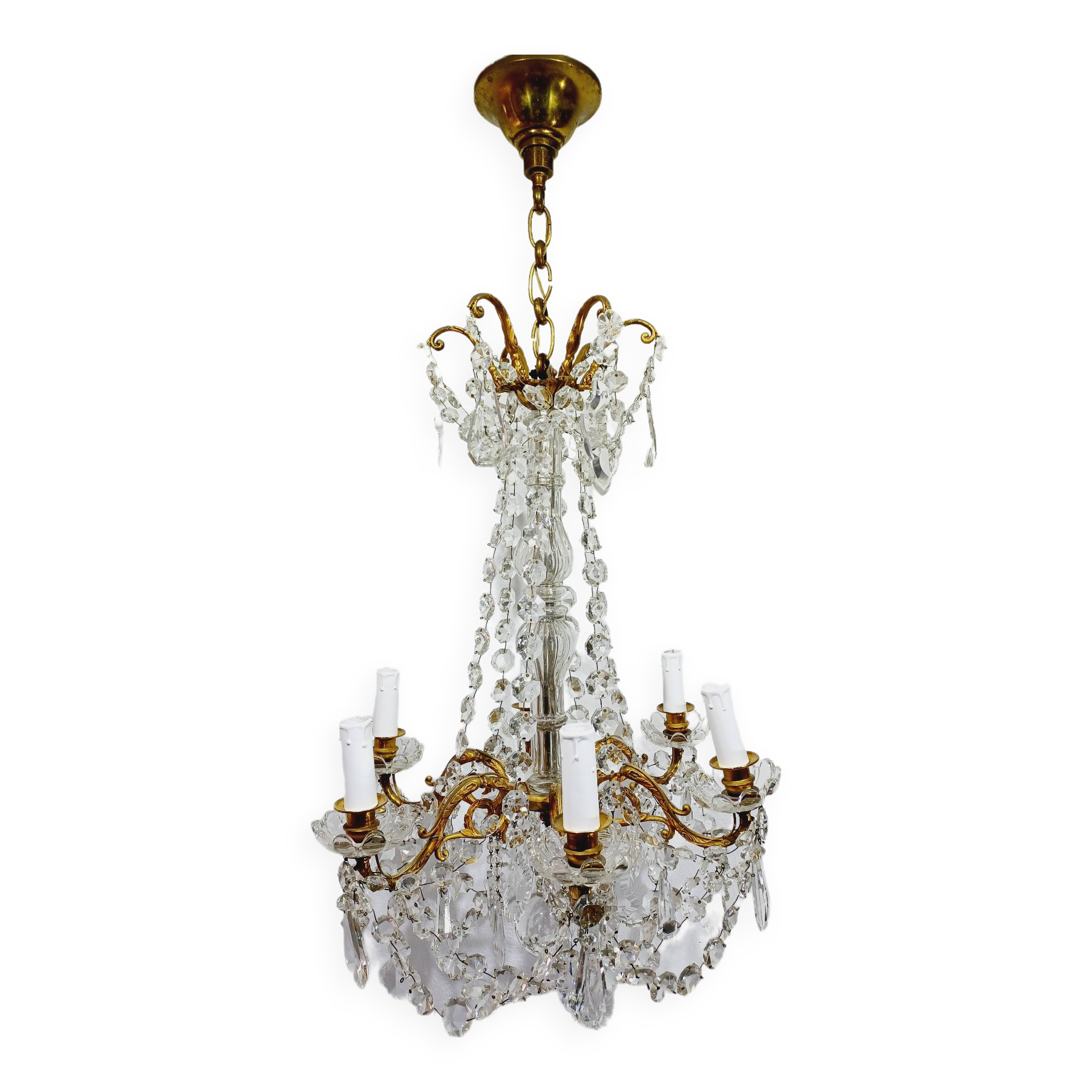 6 Light Bronze And Crystal Chandelier