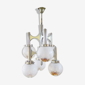 Italian chandelier chrome and globes Murano colored, DLG Sciolari