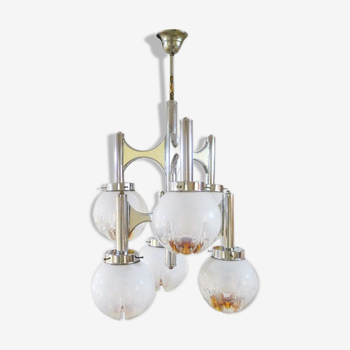 Lustre Italien chrome et globes Murano coloré, DLG Sciolari